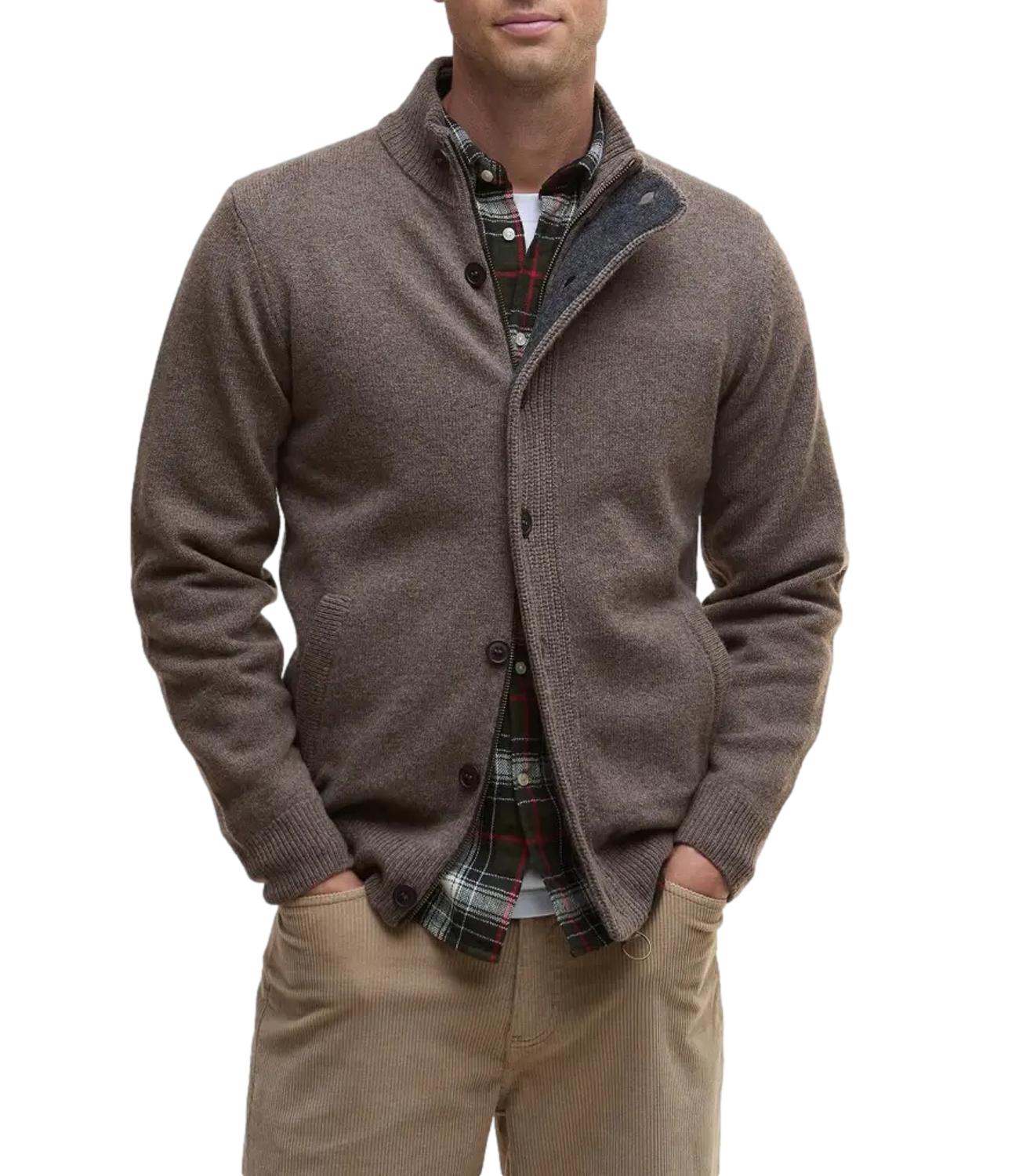 Pullover cardigan marrone con bottoni