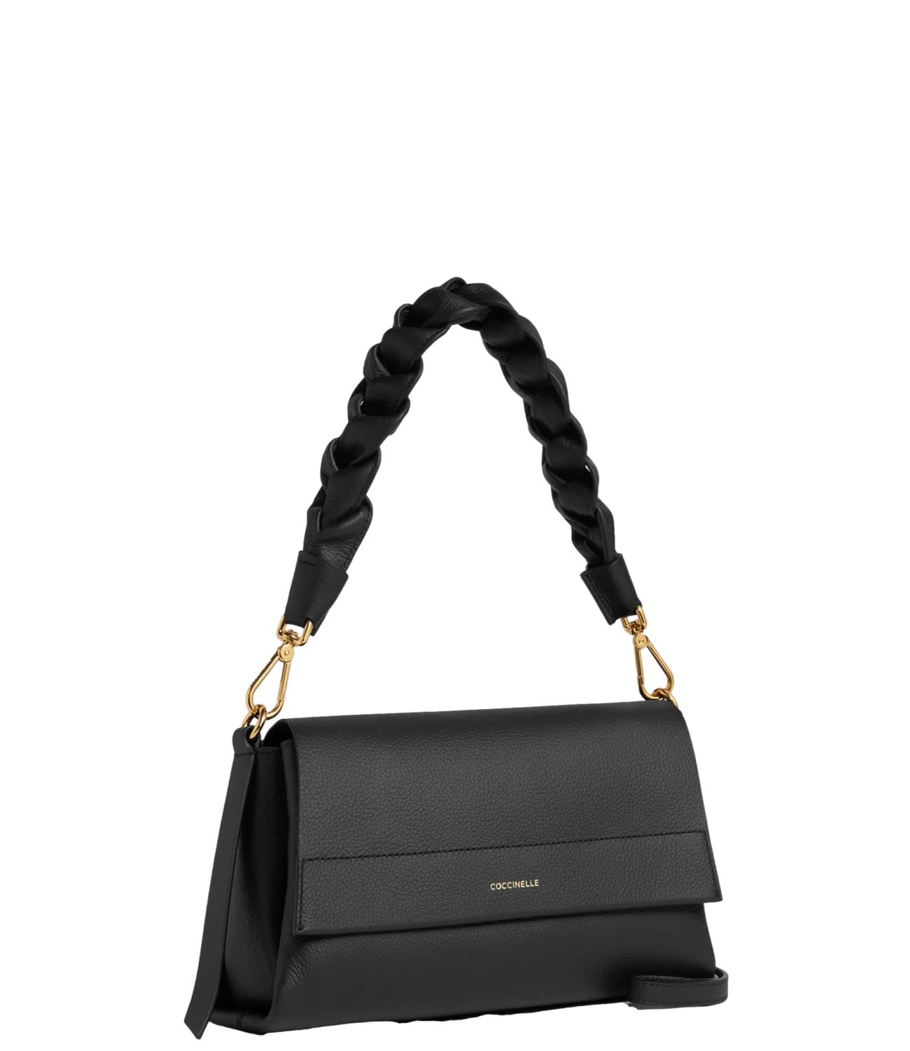 Coccinelle Borsa BOHEME GRANA DOUBLE SMALL Noir/Cognac Donna