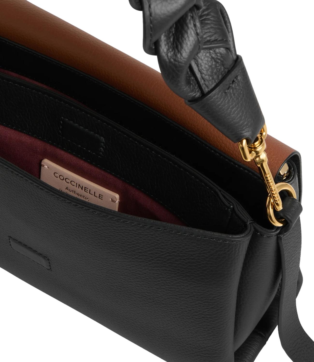 Coccinelle Borsa BOHEME GRANA DOUBLE SMALL Noir/Cognac Donna