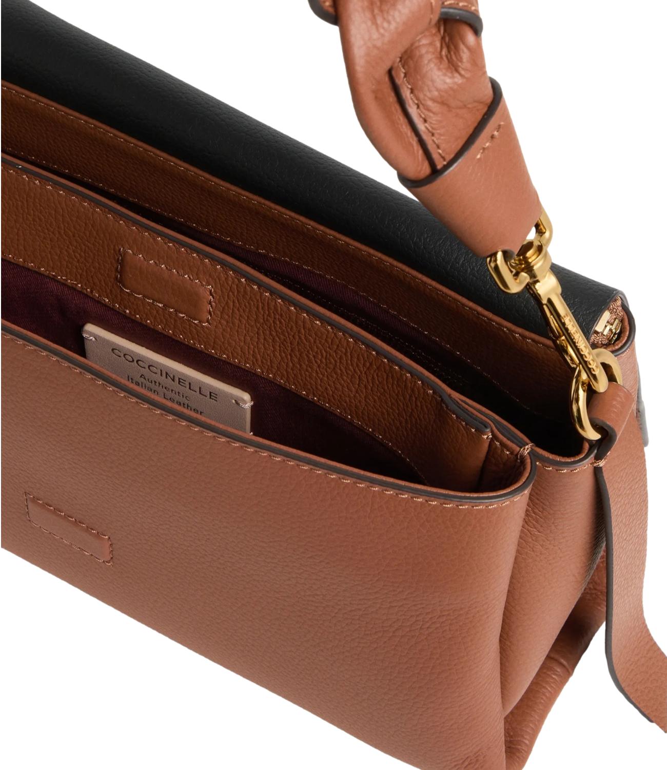 Coccinelle Borsa BOHEME GRANA DOUBLE SMALL Cognac/Noir Donna