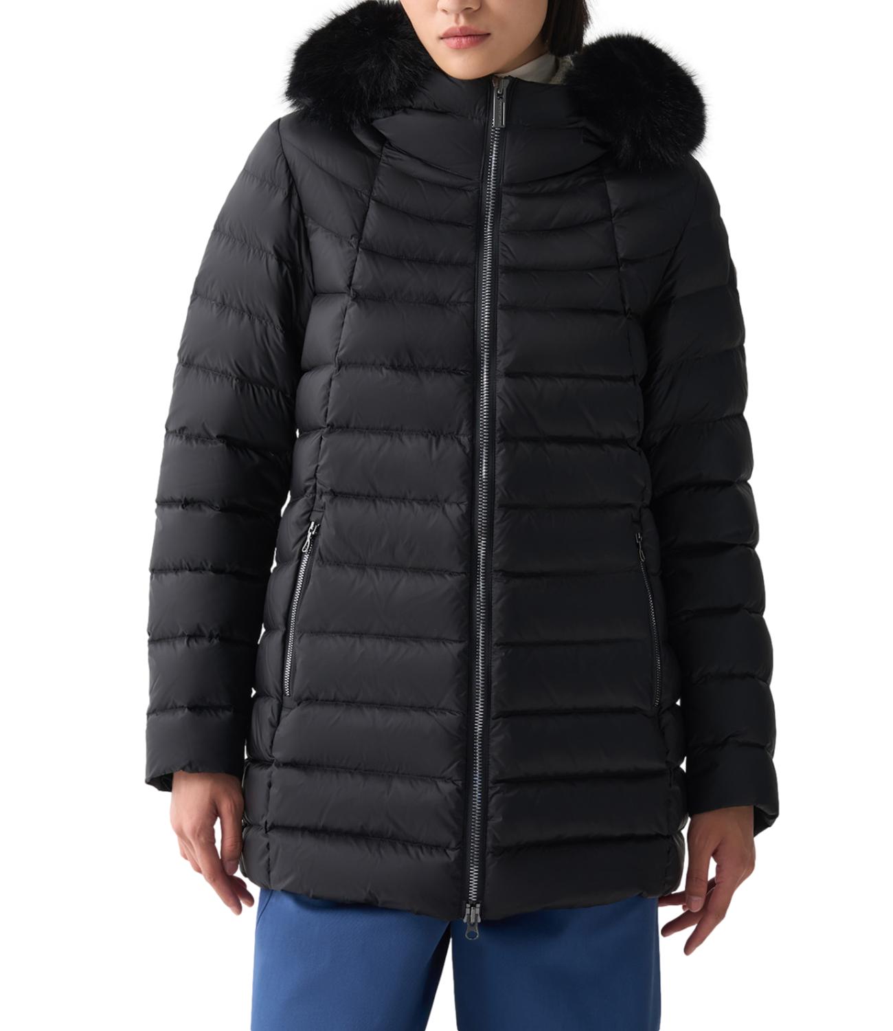 Colmar Piumino lungo nero a trapezio con pelliccia Donna