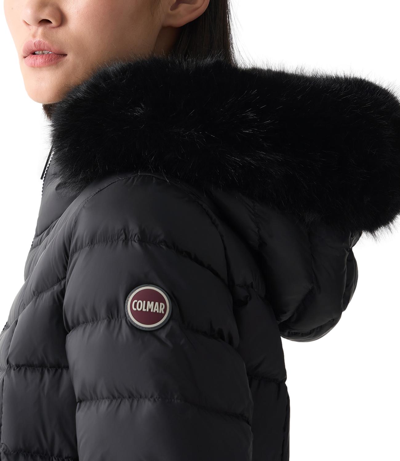 Colmar Piumino lungo nero a trapezio con pelliccia Donna