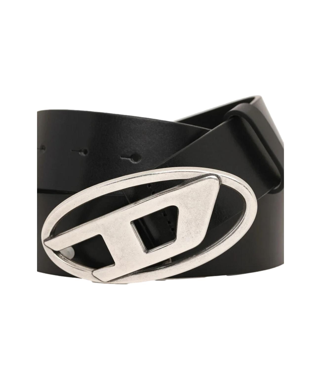 Cintura Diesel nera logo ovale