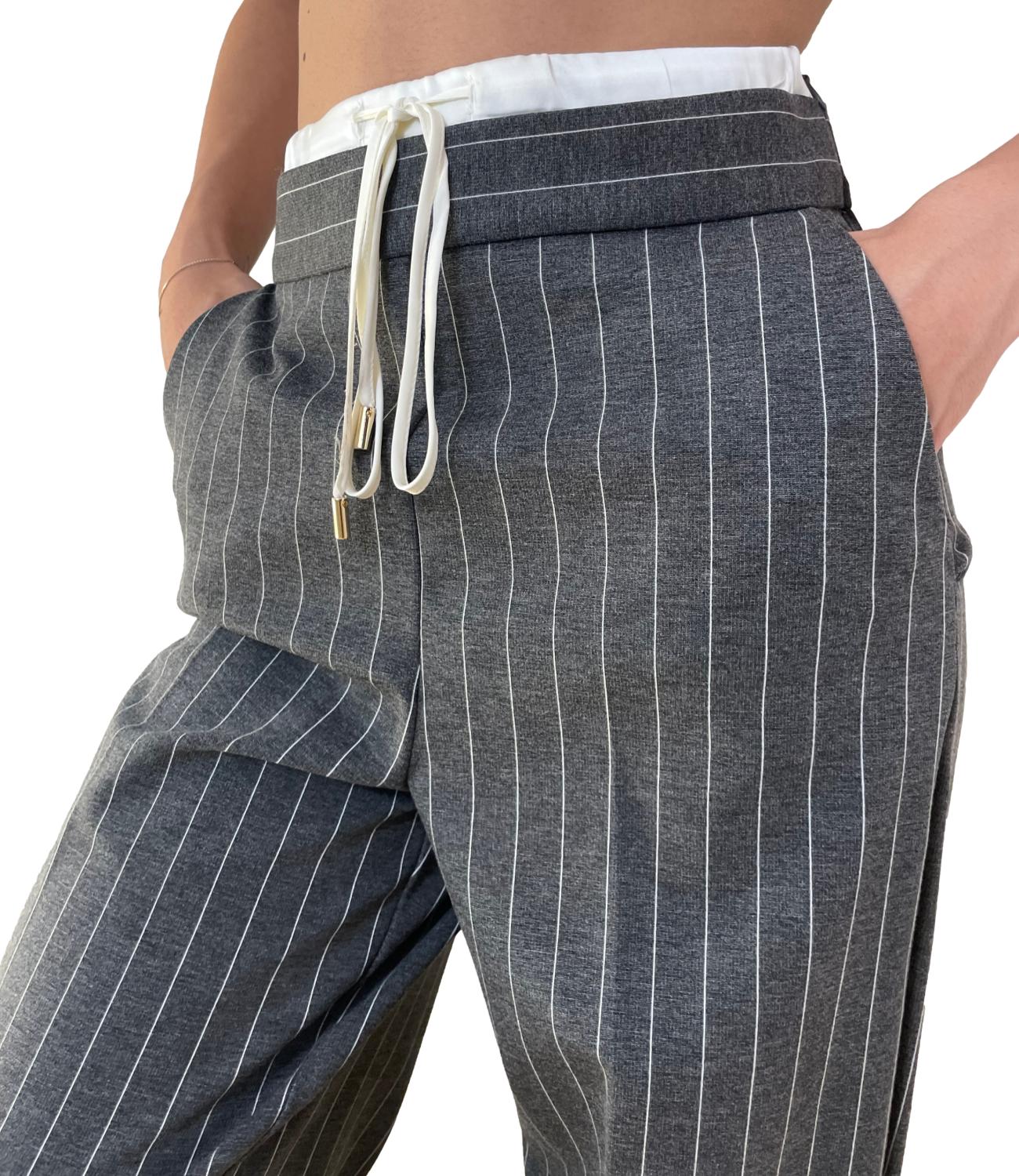 Emme Marella Pantalone Caraffa Grigio Gessato Donna