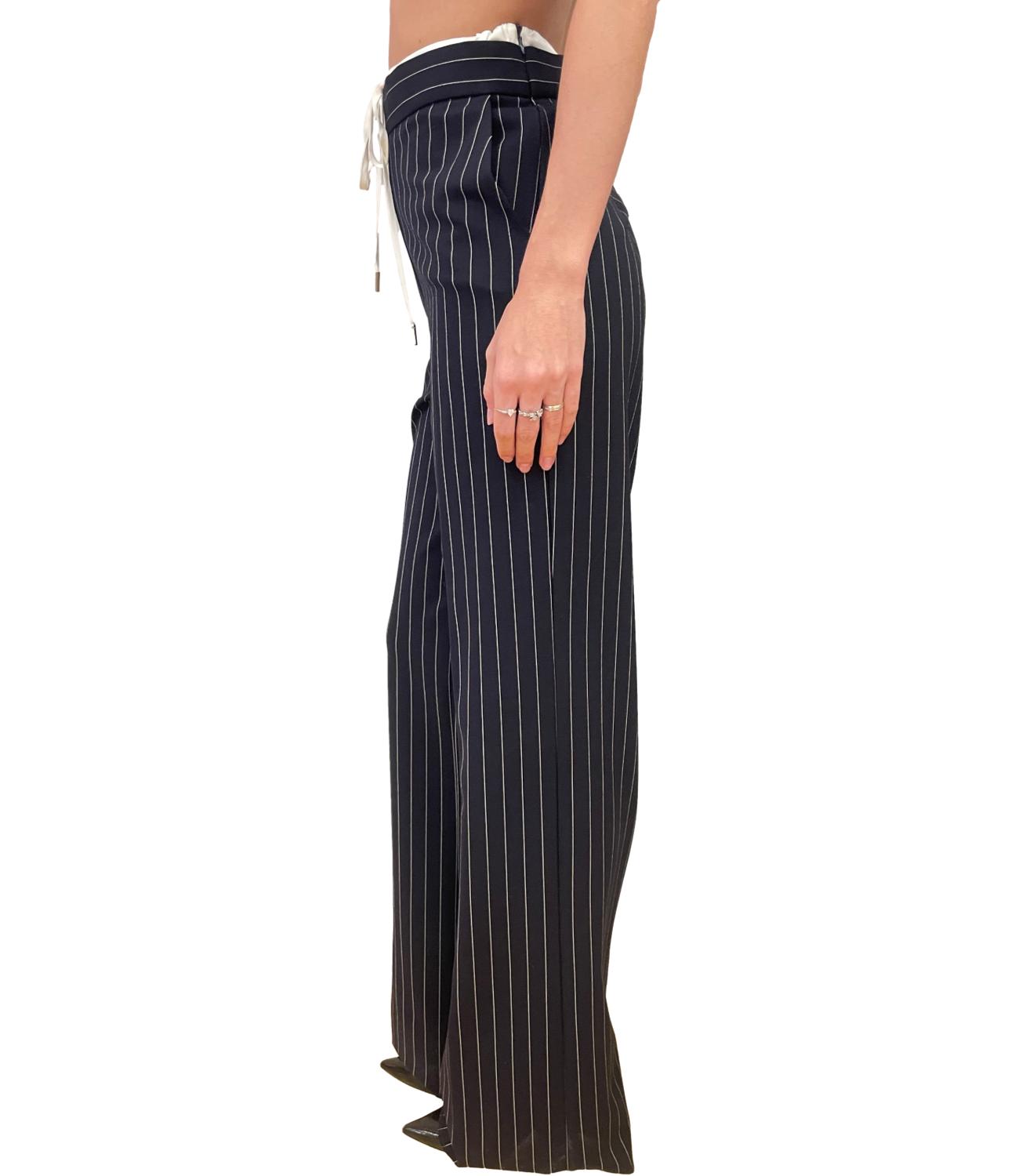 Emme Marella Pantalone Caraffa Blu Gessato Donna