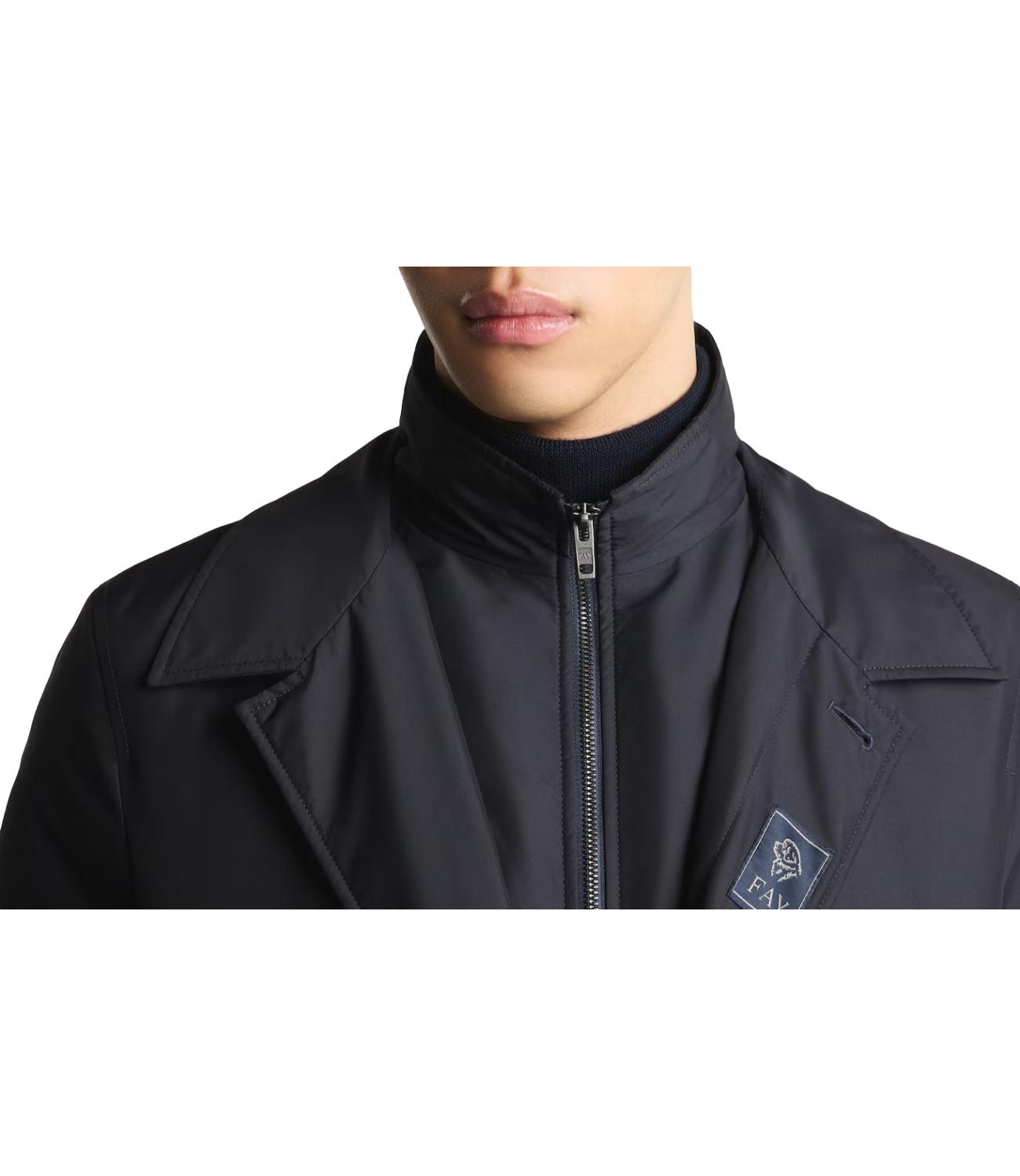 Trench Morning Coat in Popeline Tecnico blu scuro