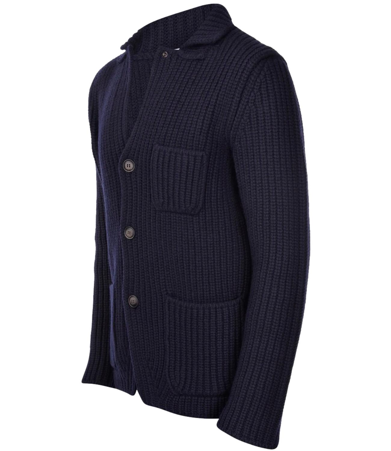 Giacca cardigan in lana spessa blu uomo