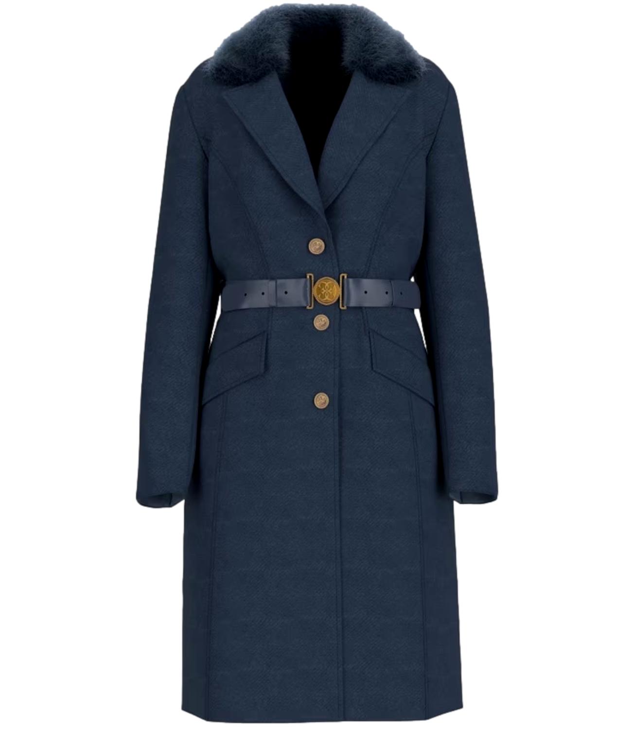 Guess Cappotto New Patrice Belted Coat Suiting Blue Donna