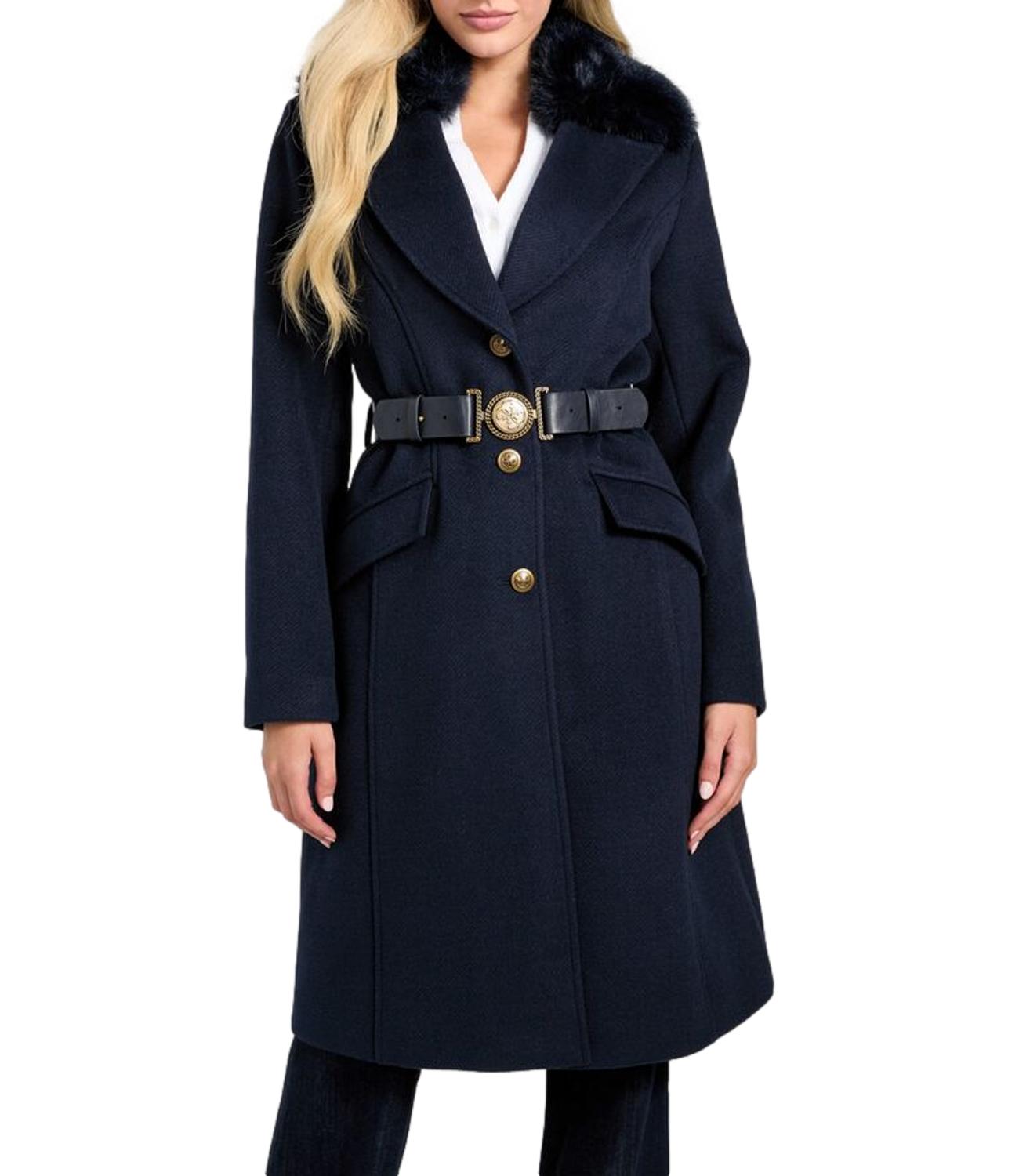 Guess Cappotto New Patrice Belted Coat Suiting Blue Donna