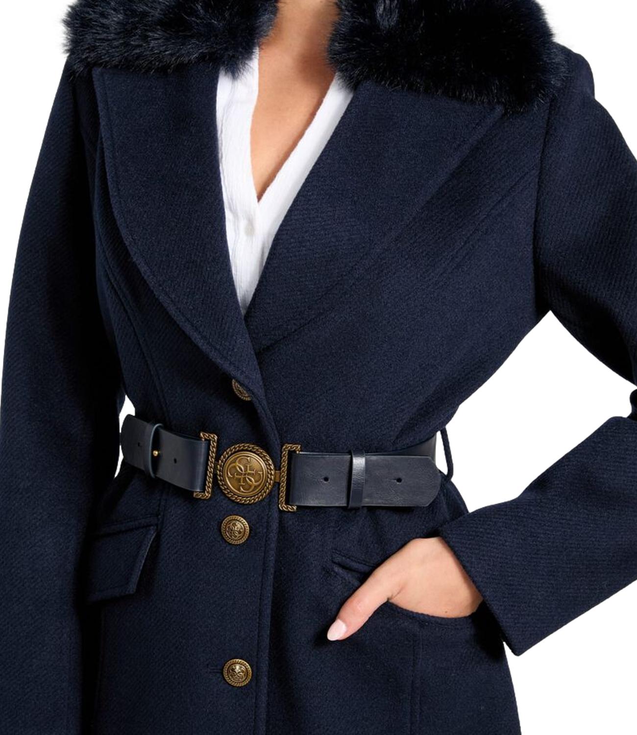 Guess Cappotto New Patrice Belted Coat Suiting Blue Donna