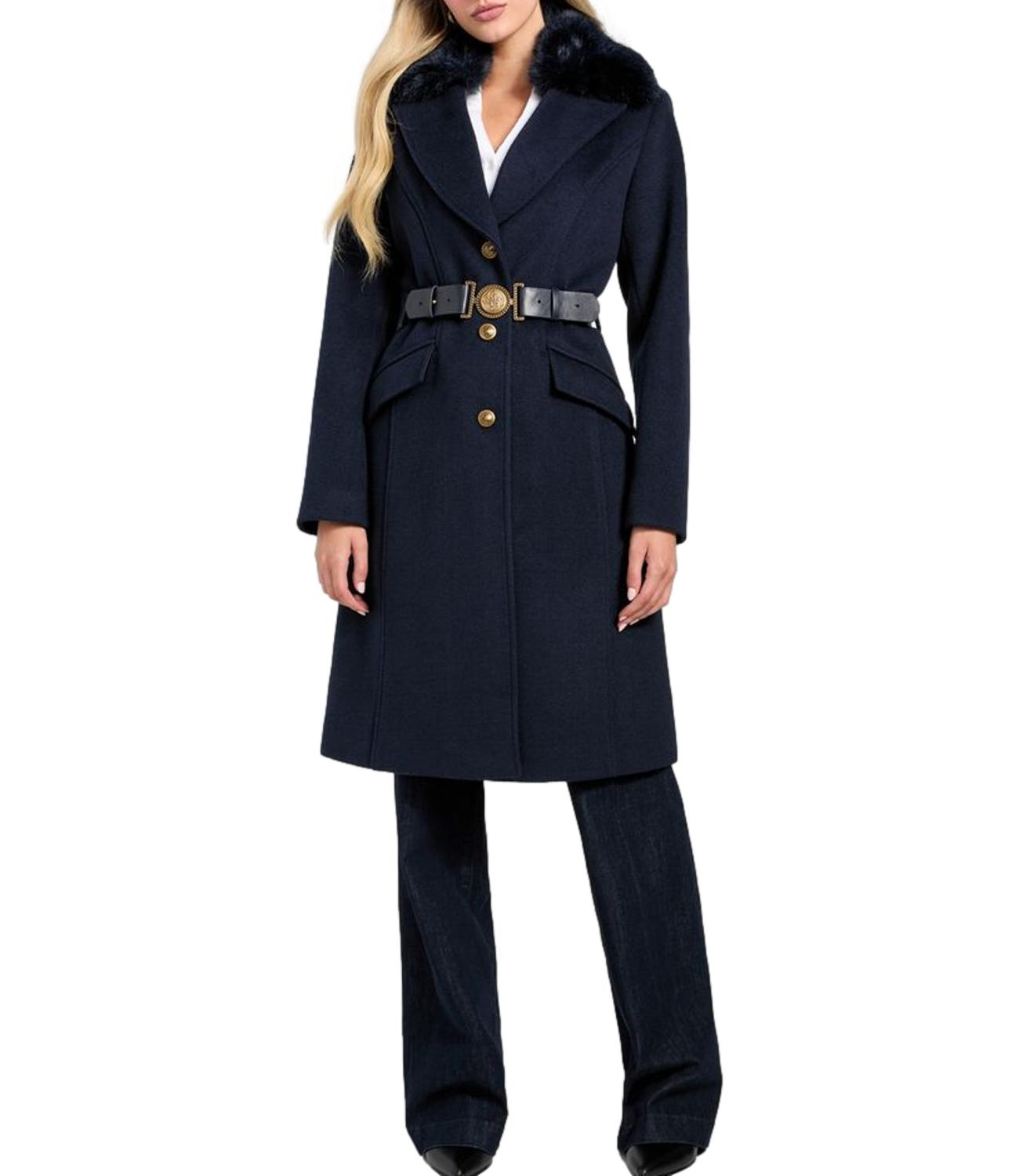 Guess Cappotto New Patrice Belted Coat Suiting Blue Donna