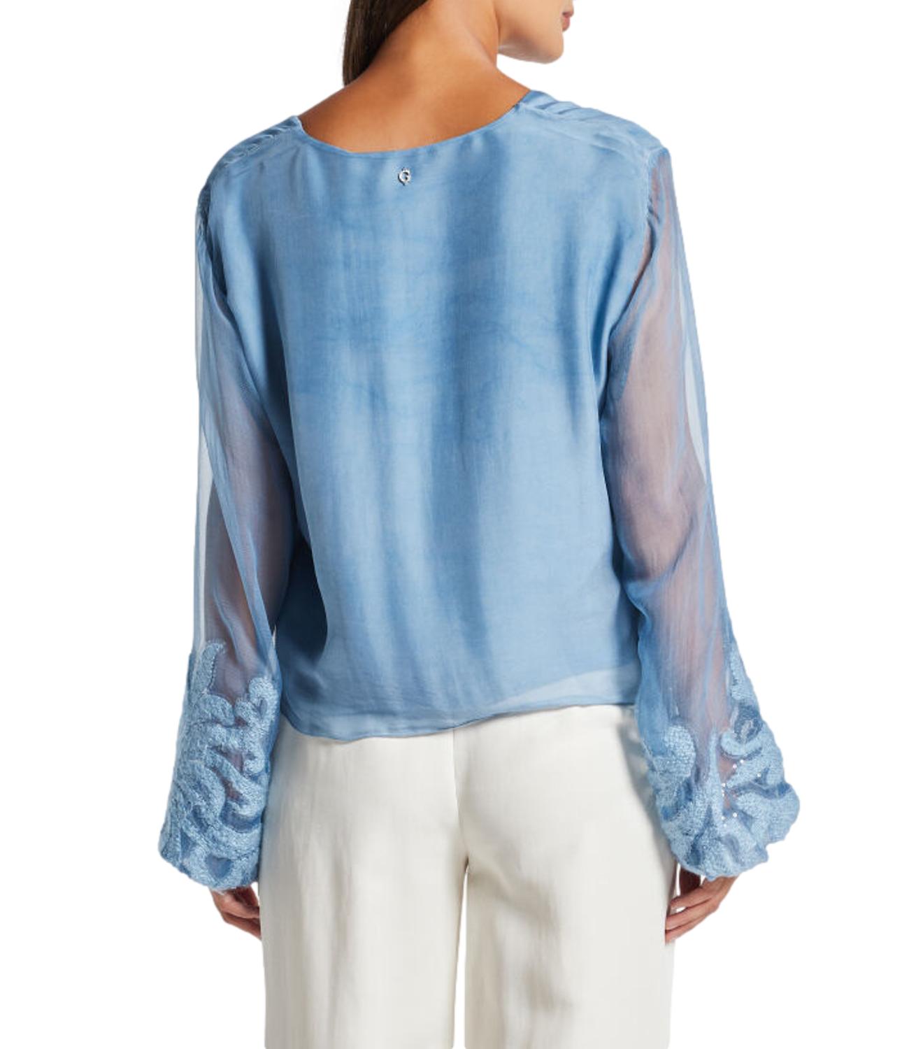 Guess Camicia Ls Camilla Garment Dyed Top Azzurro Donna