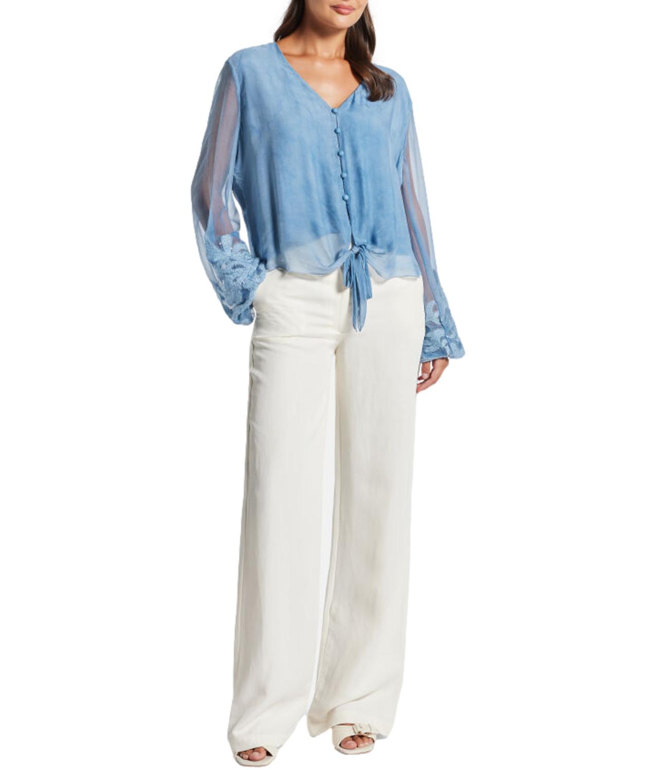 Guess Camicia Ls Camilla Garment Dyed Top Azzurro Donna