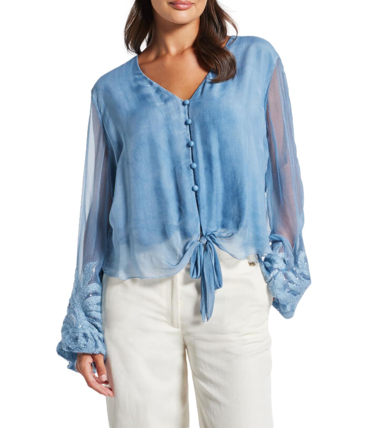 Guess Camicia Ls Camilla Garment Dyed Top Azzurro Donna