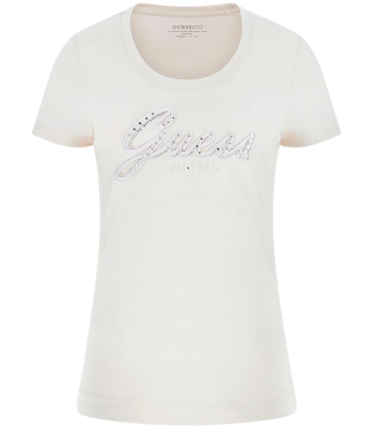 Guess T-shirt Cn Ss Embro Script Logo Tee Muted Stone Donna