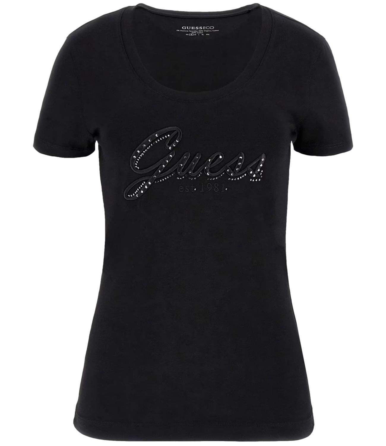 Guess T-shirt Cn Ss Embro Script Logo Tee Black Donna
