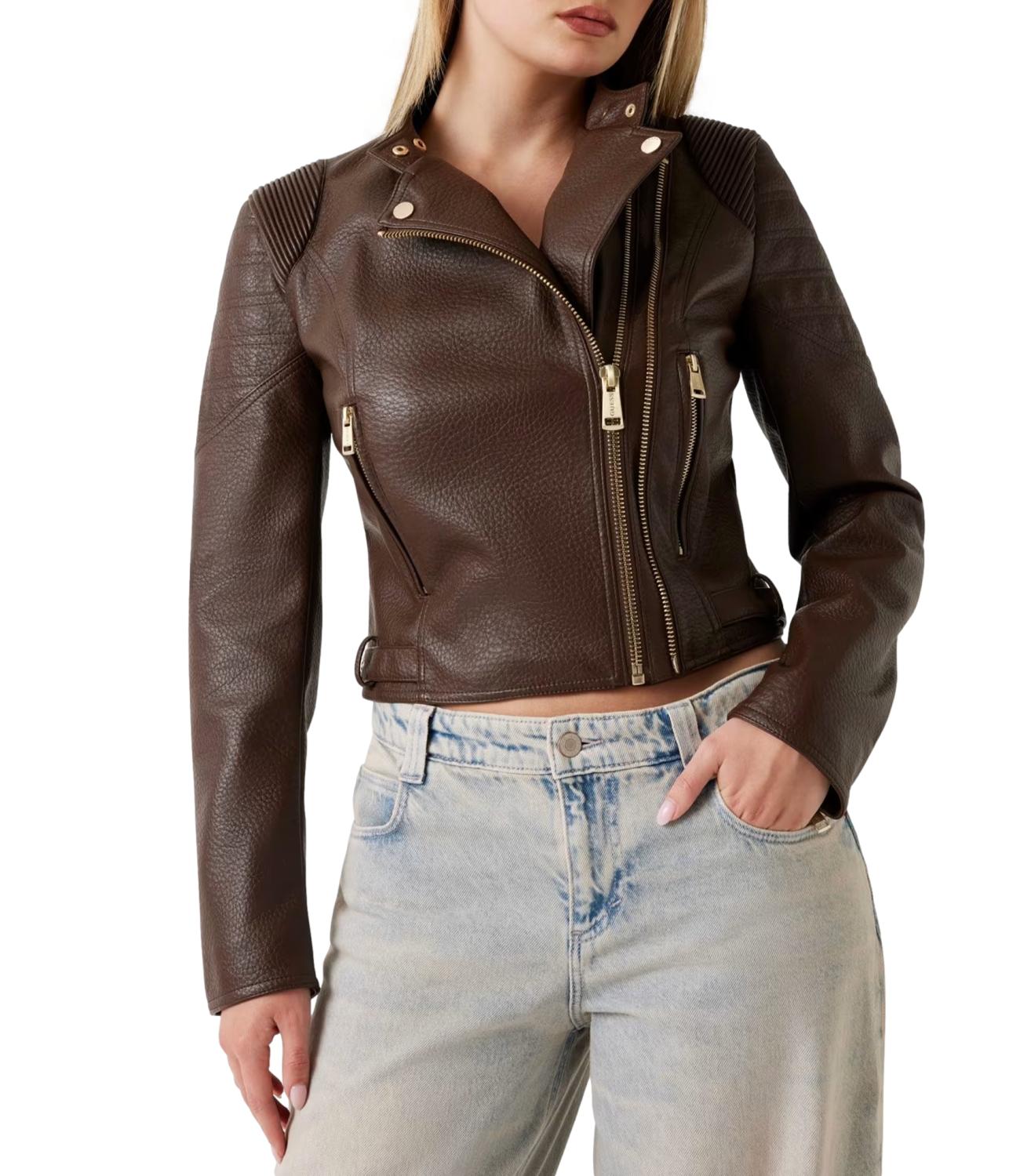 Guess Giacca Jeannine Pu Stitched Jacket Marrone Donna