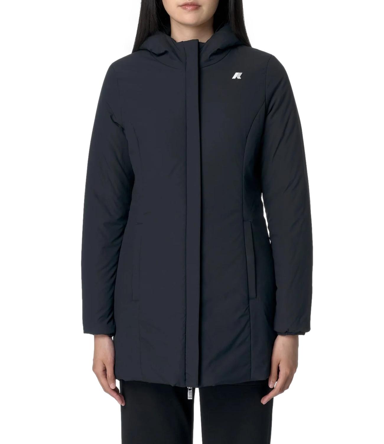 Denise giacca lunga reversibile nera e blu