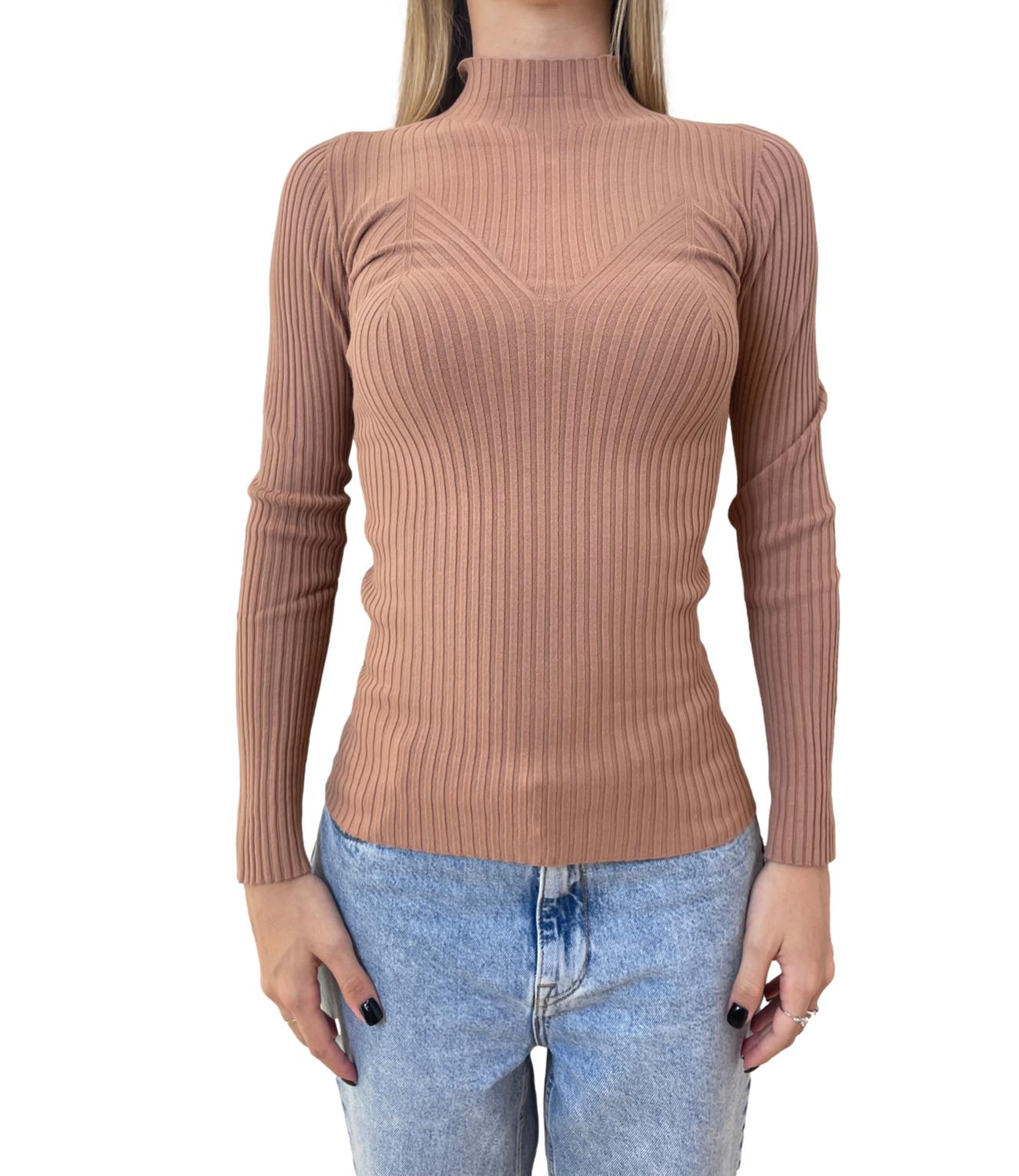 Kontatto maglia lupetto a coste biscotto donna