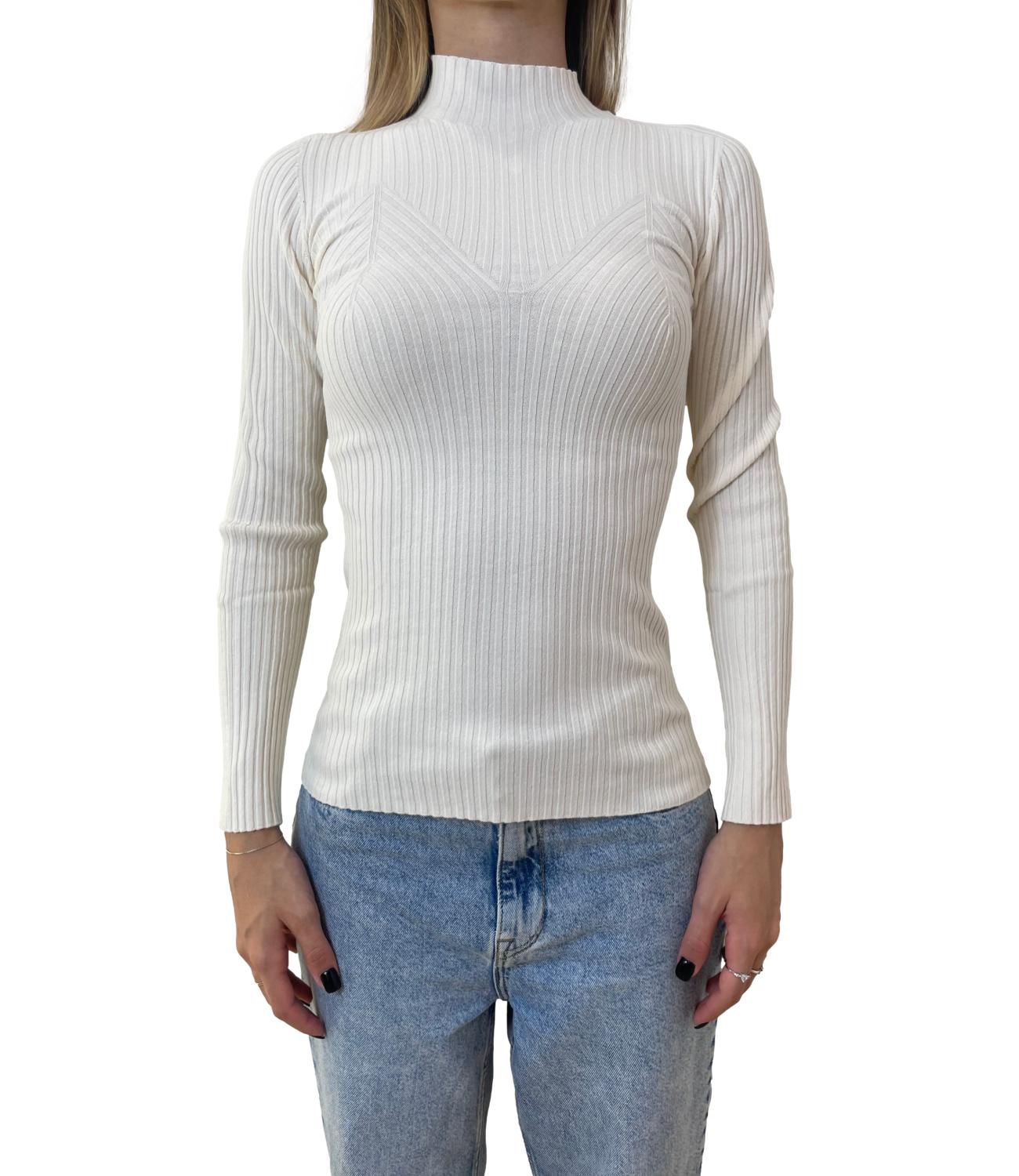 Kontatto maglia lupetto a coste avorio donna