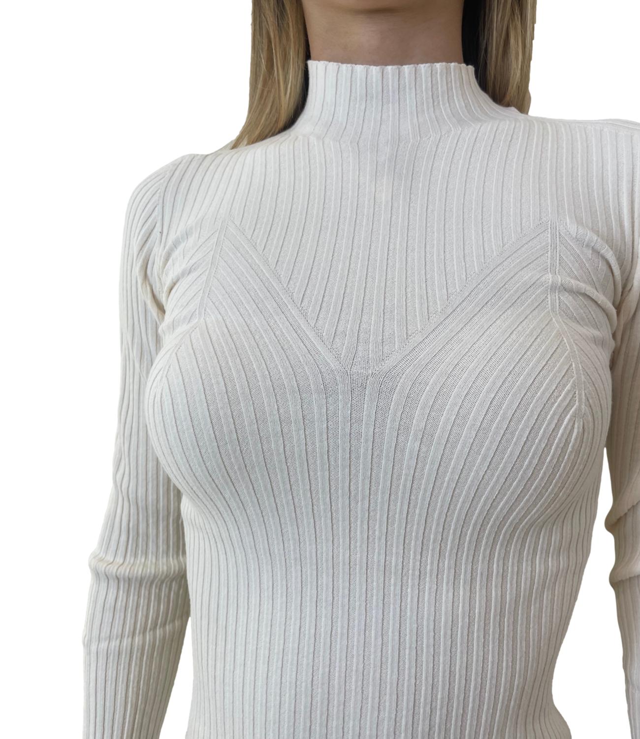 Kontatto maglia lupetto a coste avorio donna