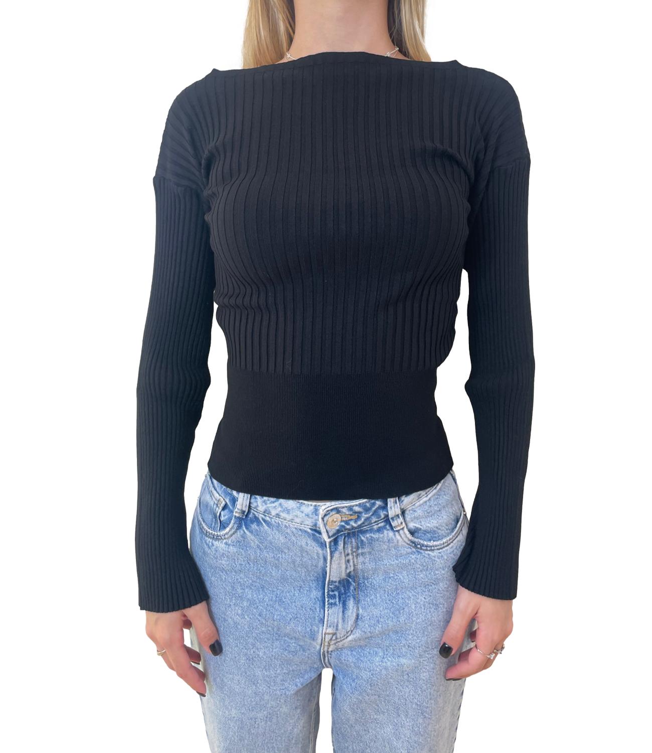 Kontatto maglia shiffer a coste nera donna