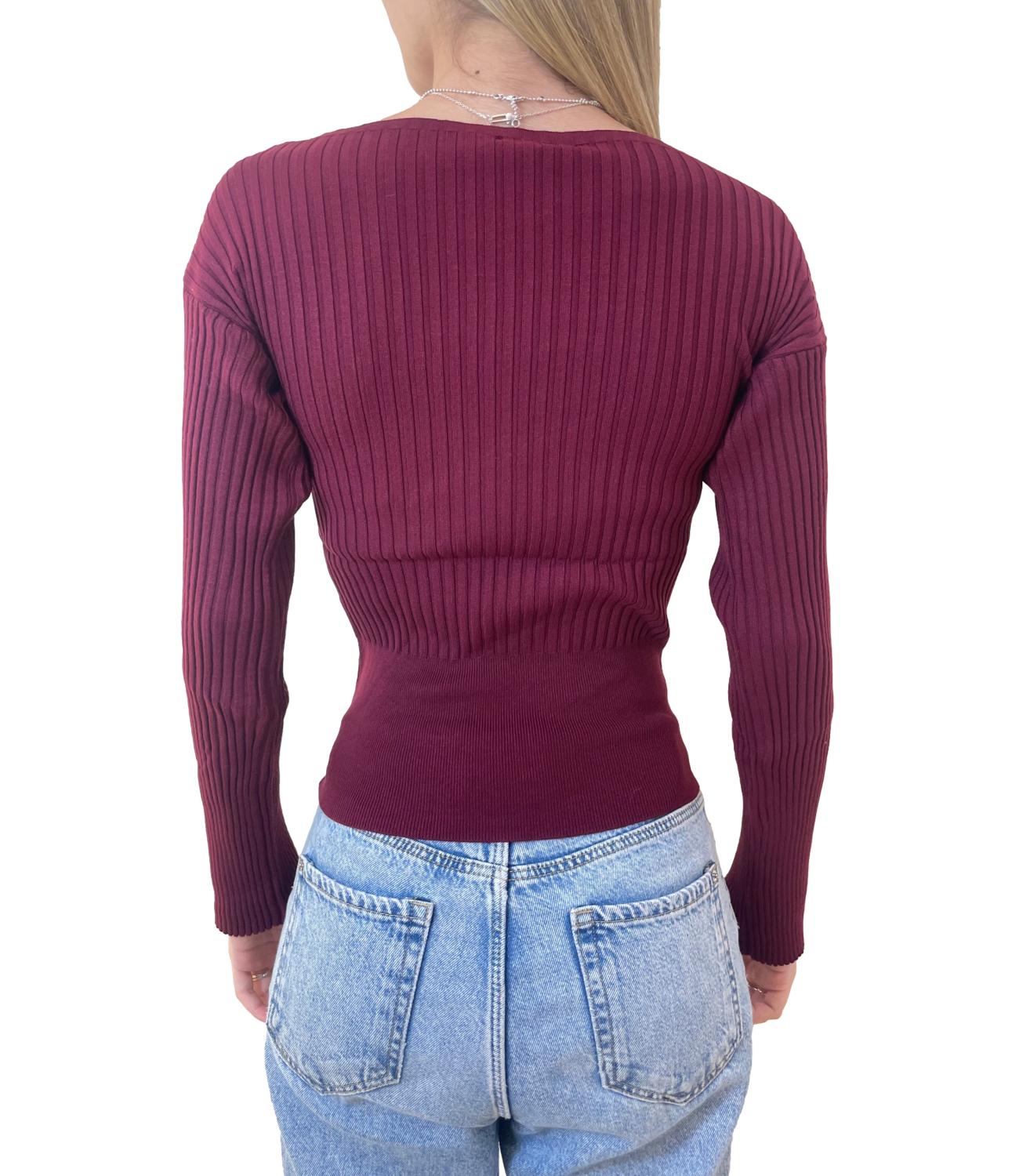 Kontatto maglia shiffer a coste bordeaux donna