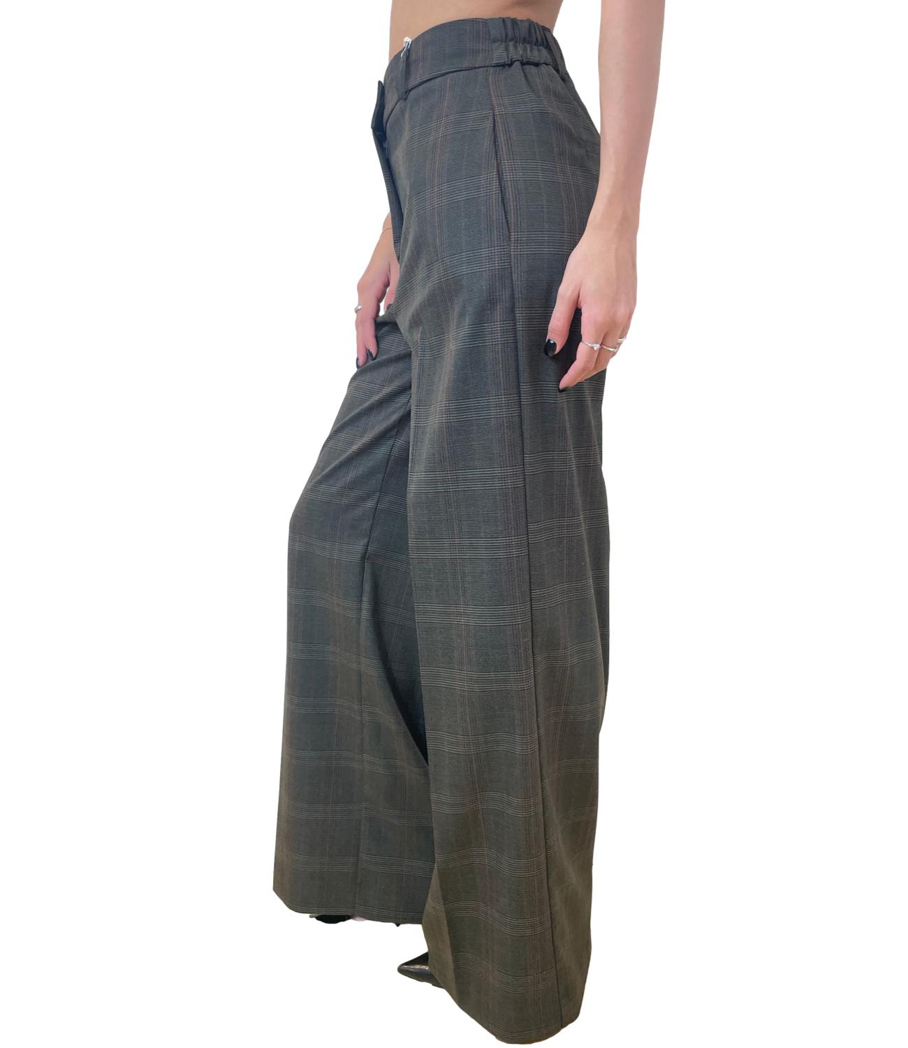 Kontatto Pantalone Check Verde Militare Donna