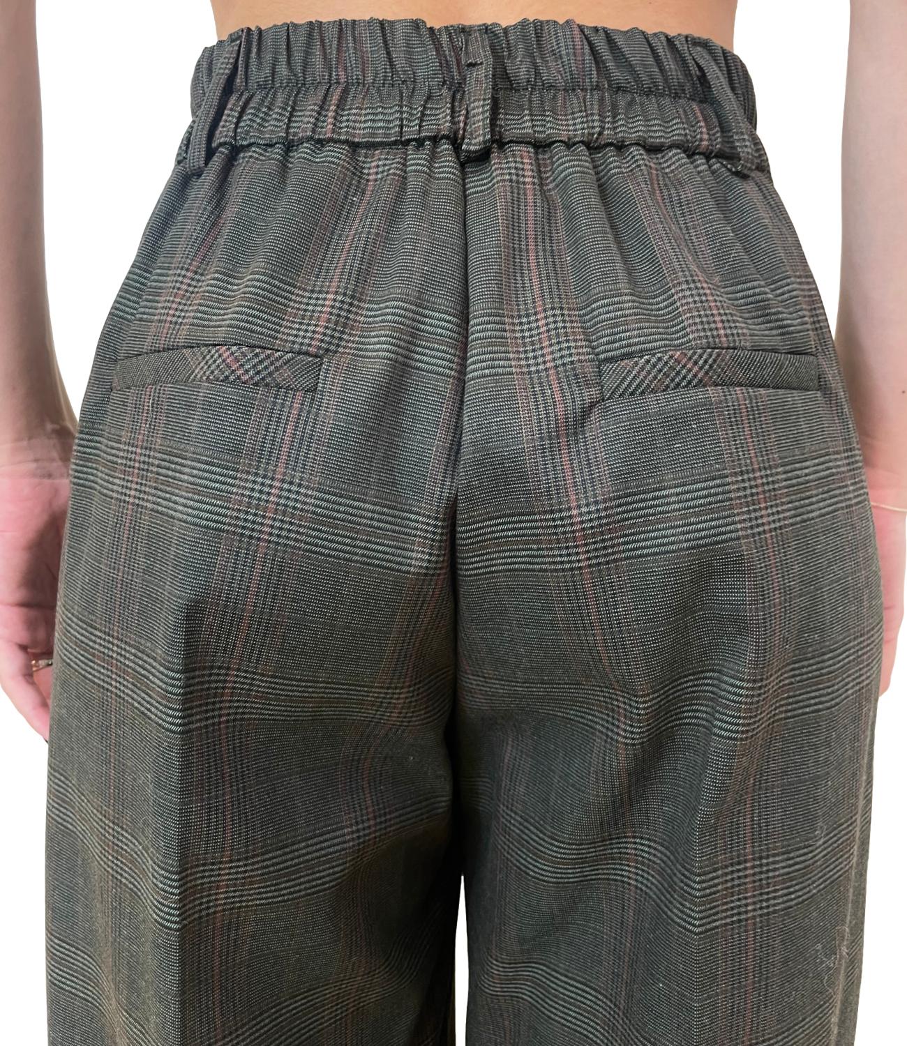 Kontatto Pantalone Check Verde Militare Donna