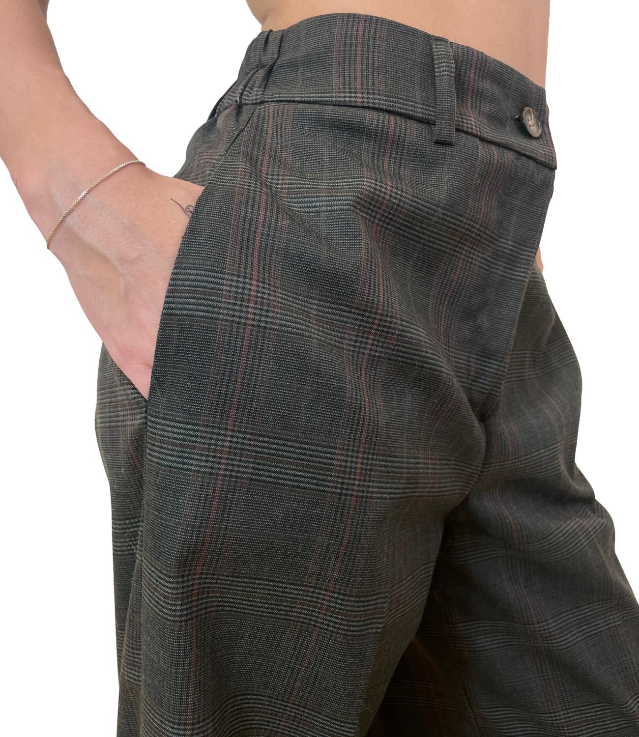 Kontatto Pantalone Check Verde Militare Donna