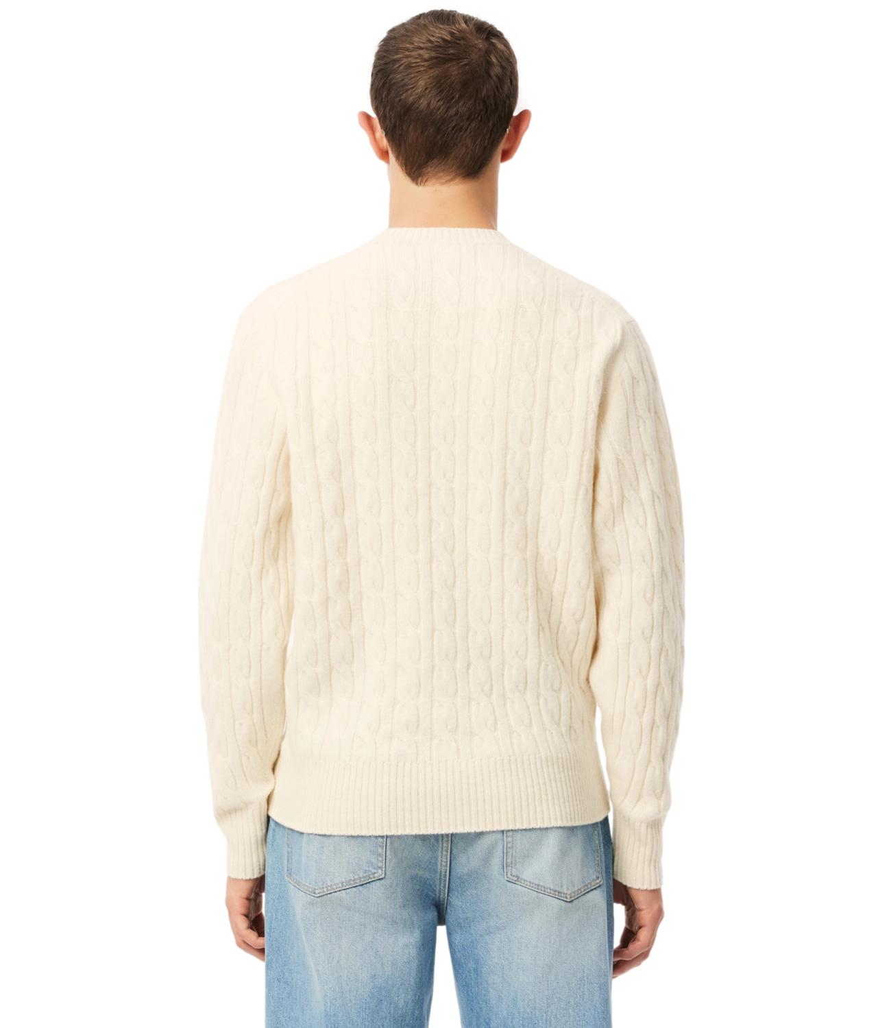 Maglione girocollo bianco panna a trecce