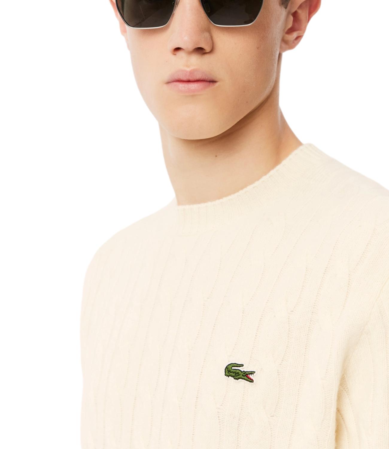 Maglione girocollo bianco panna a trecce