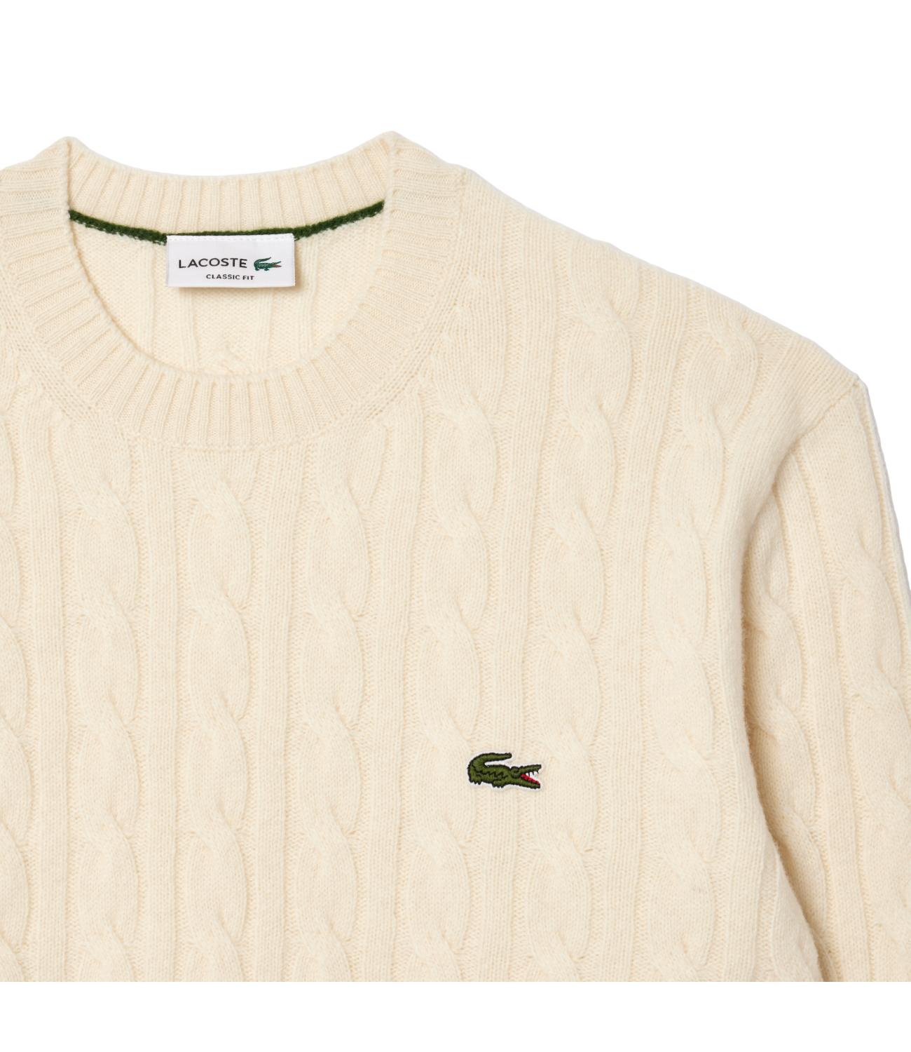 Maglione girocollo bianco panna a trecce