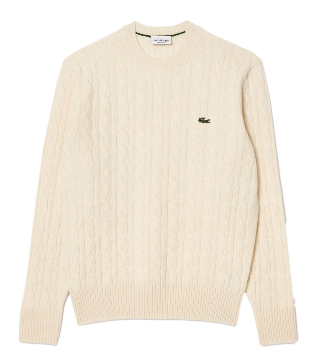 Maglione girocollo bianco panna a trecce