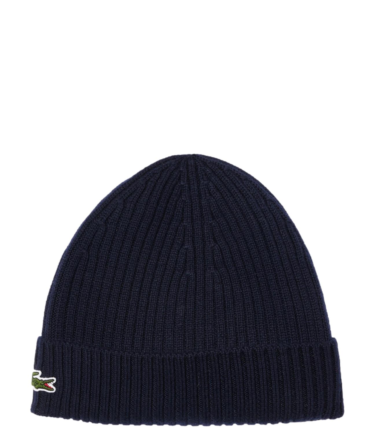 Berretto in lana spazzolata a costine blu navy