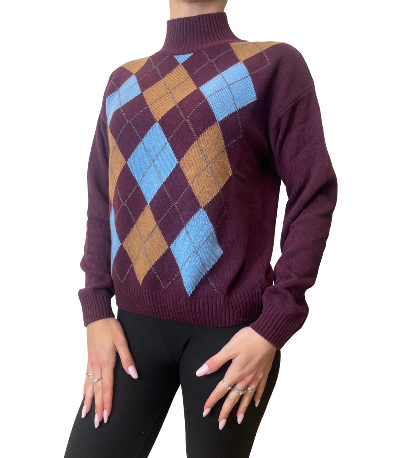 Motel Maglia Dolcevita Rombi Bordeaux Donna