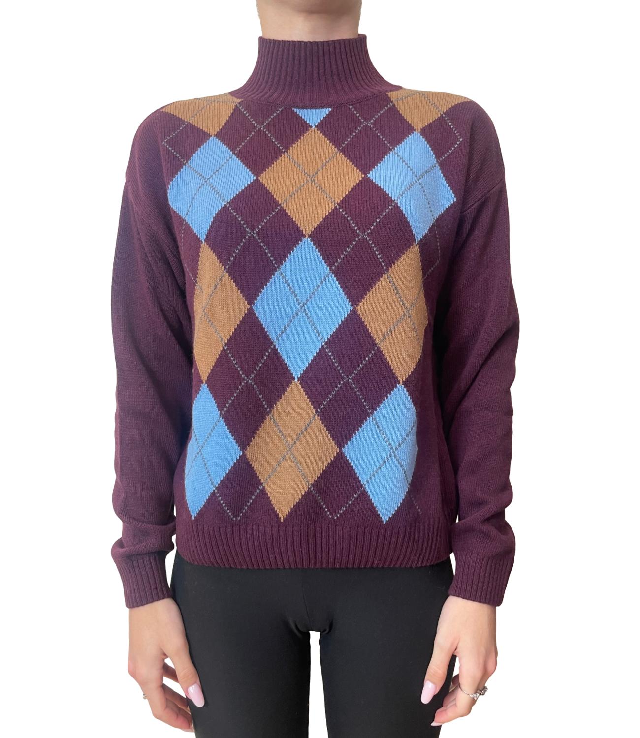 Motel Maglia Dolcevita Rombi Bordeaux Donna