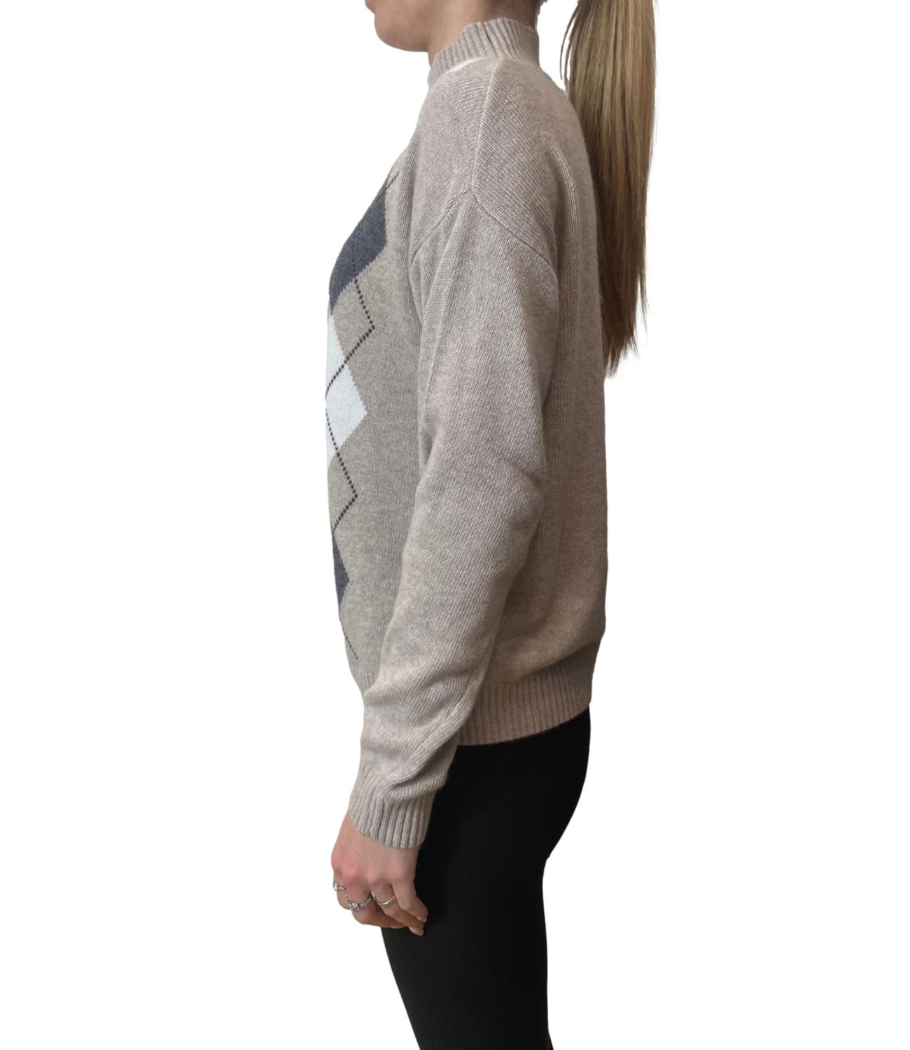 Motel Maglia Dolcevita Rombi Beige Donna