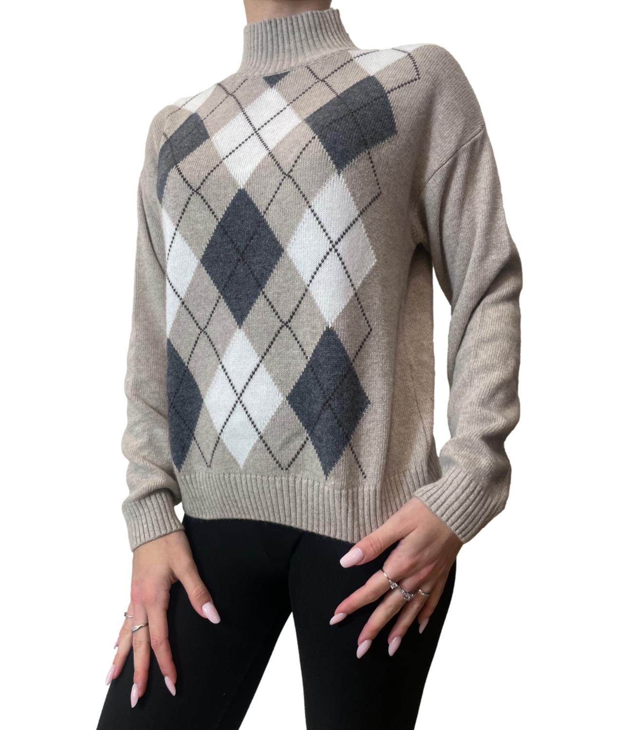 Motel Maglia Dolcevita Rombi Beige Donna