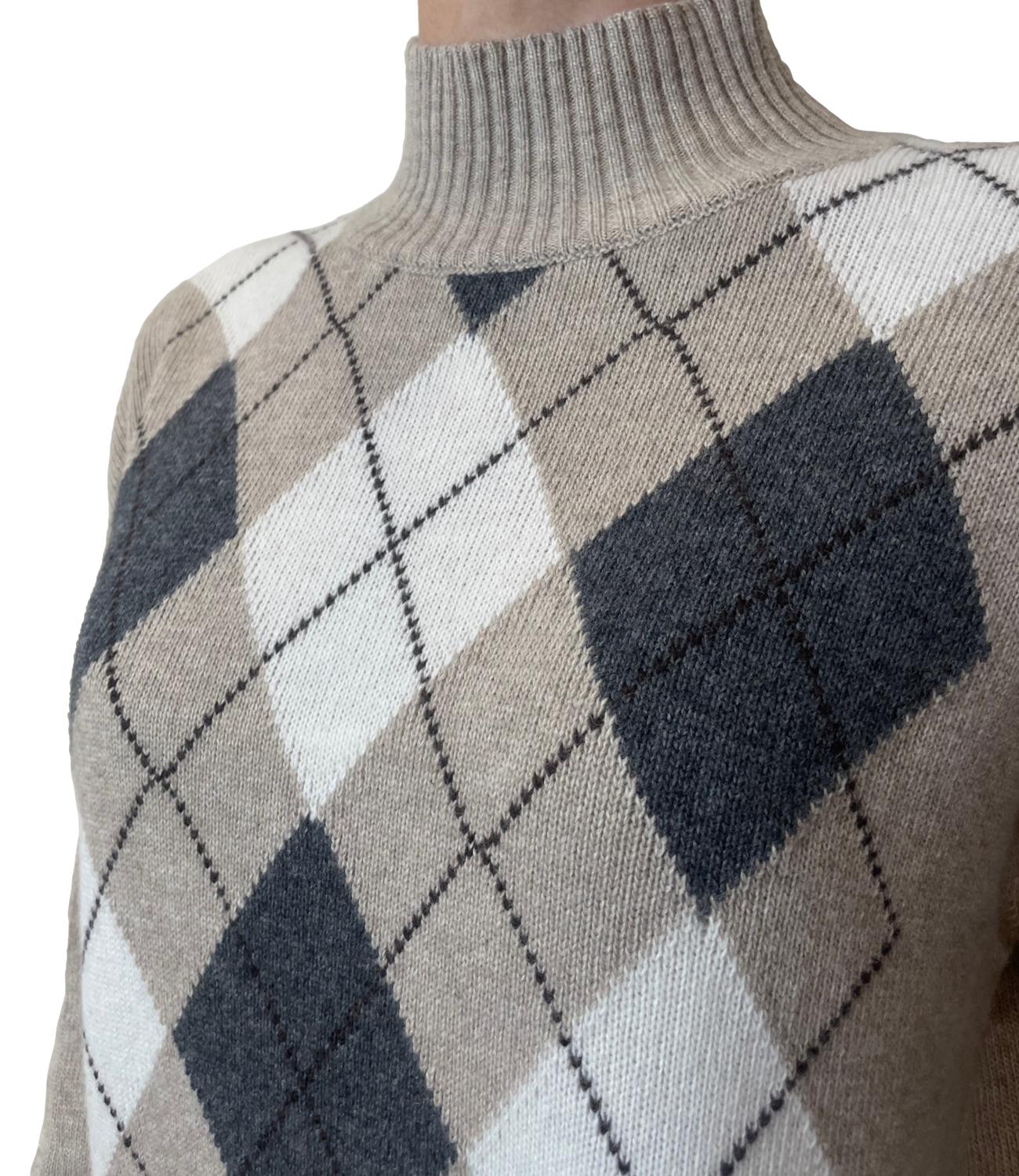 Motel Maglia Dolcevita Rombi Beige Donna