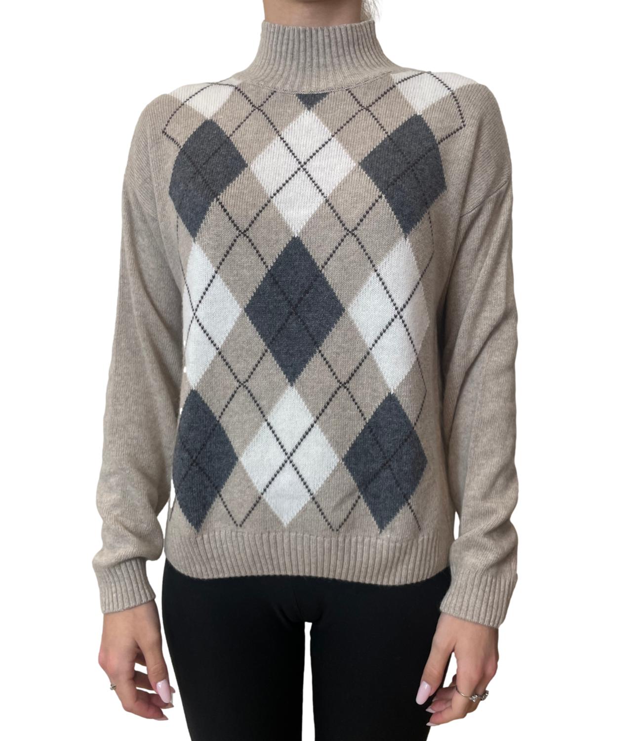 Motel Maglia Dolcevita Rombi Beige Donna