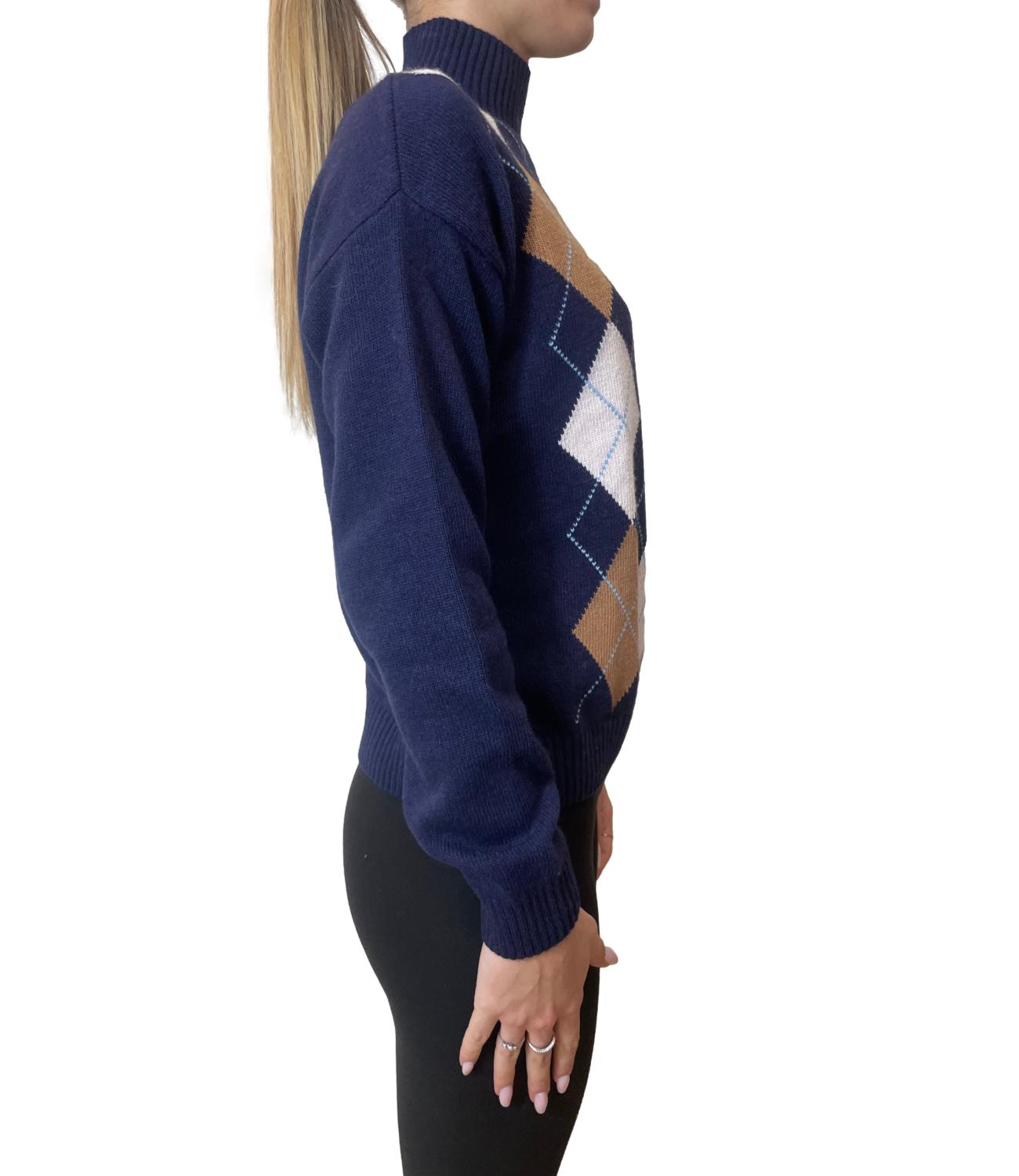 Motel Maglia Dolcevita Rombi Blu Donna