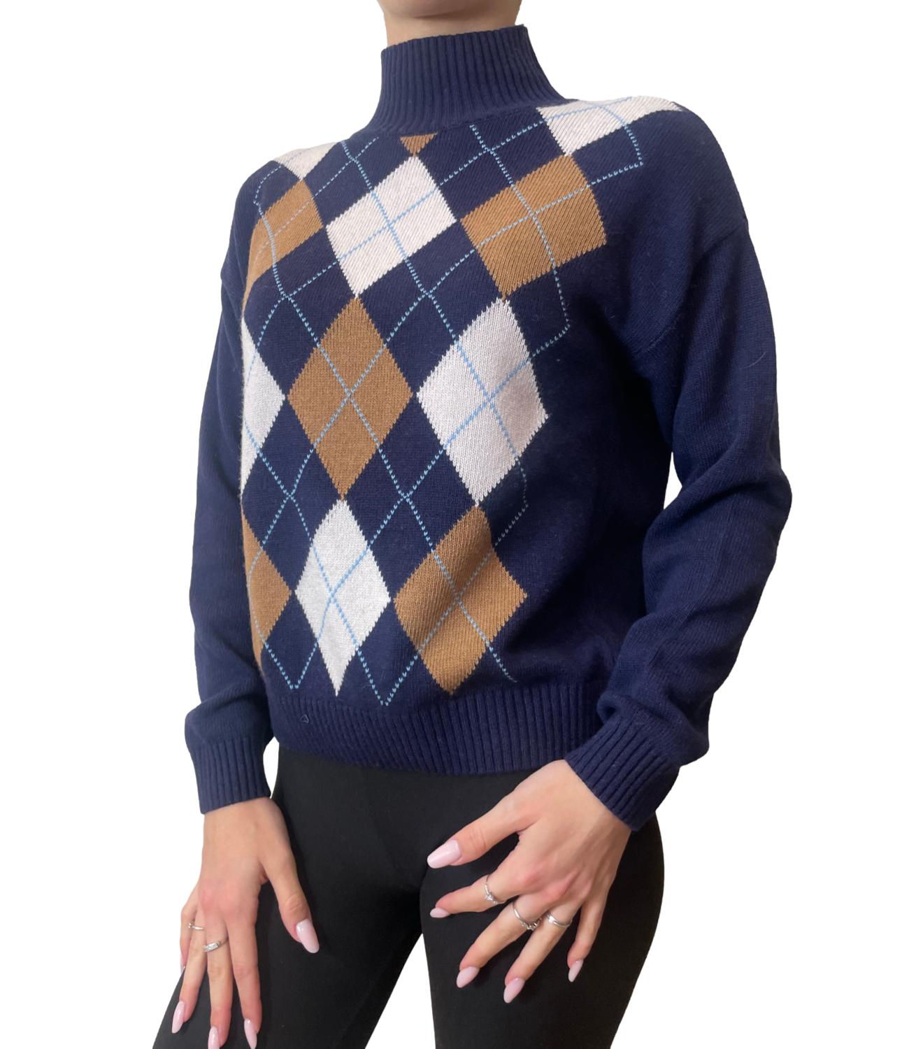 Motel Maglia Dolcevita Rombi Blu Donna