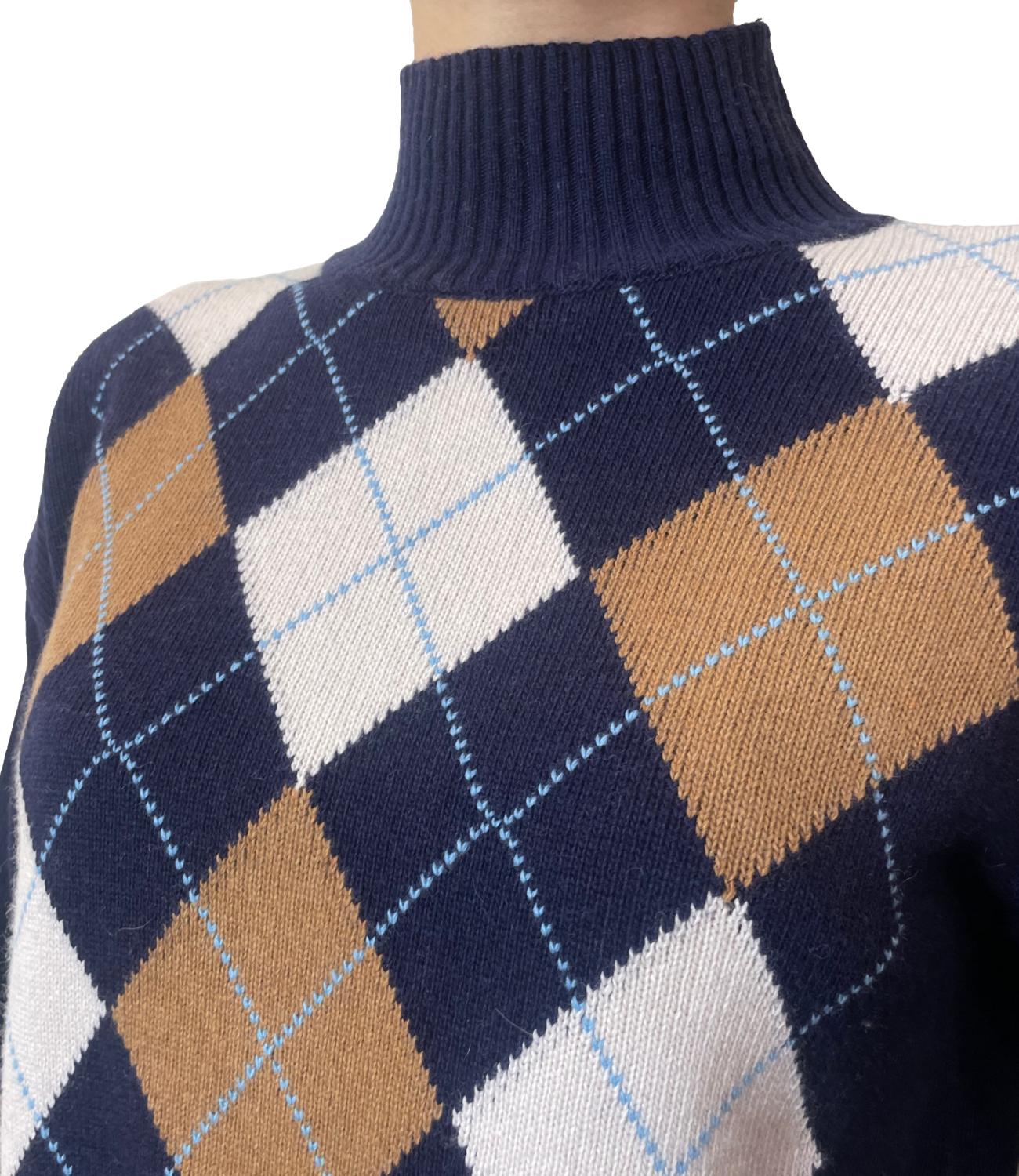 Motel Maglia Dolcevita Rombi Blu Donna