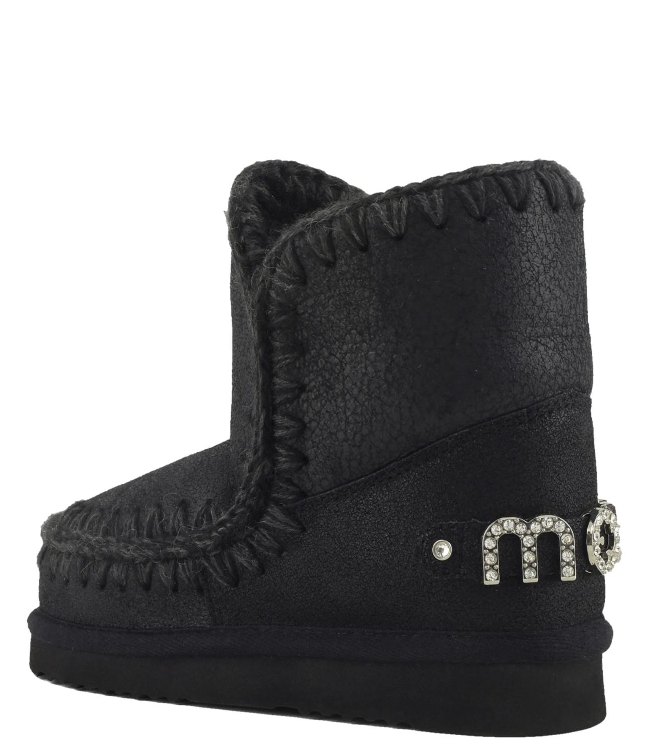 Mou Stivali Eskimo 18 rhinestones logo Cracked Black Donna