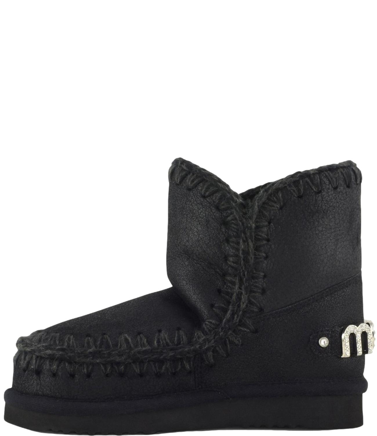 Mou Stivali Eskimo 18 rhinestones logo Cracked Black Donna