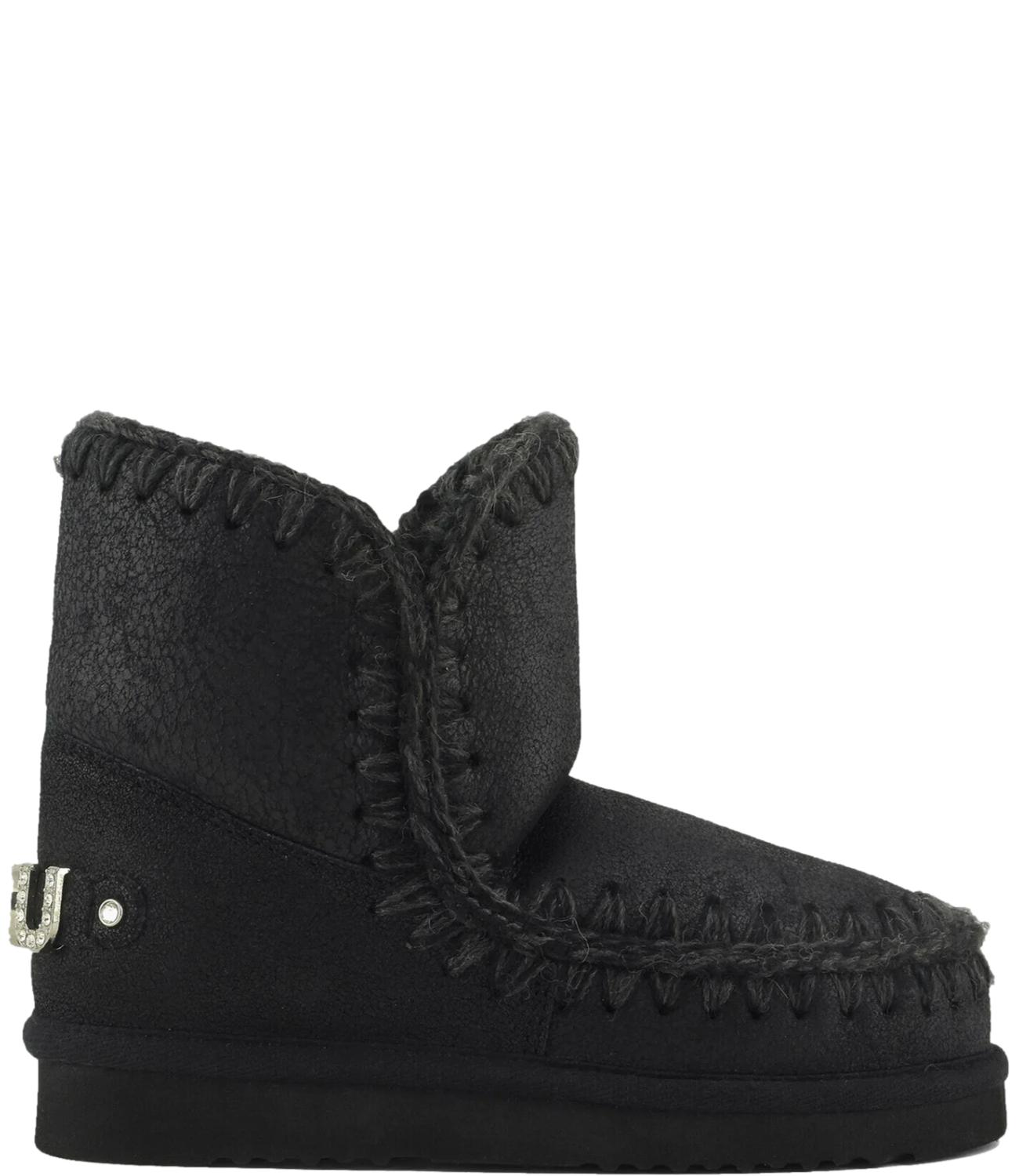 Mou Stivali Eskimo 18 rhinestones logo Cracked Black Donna