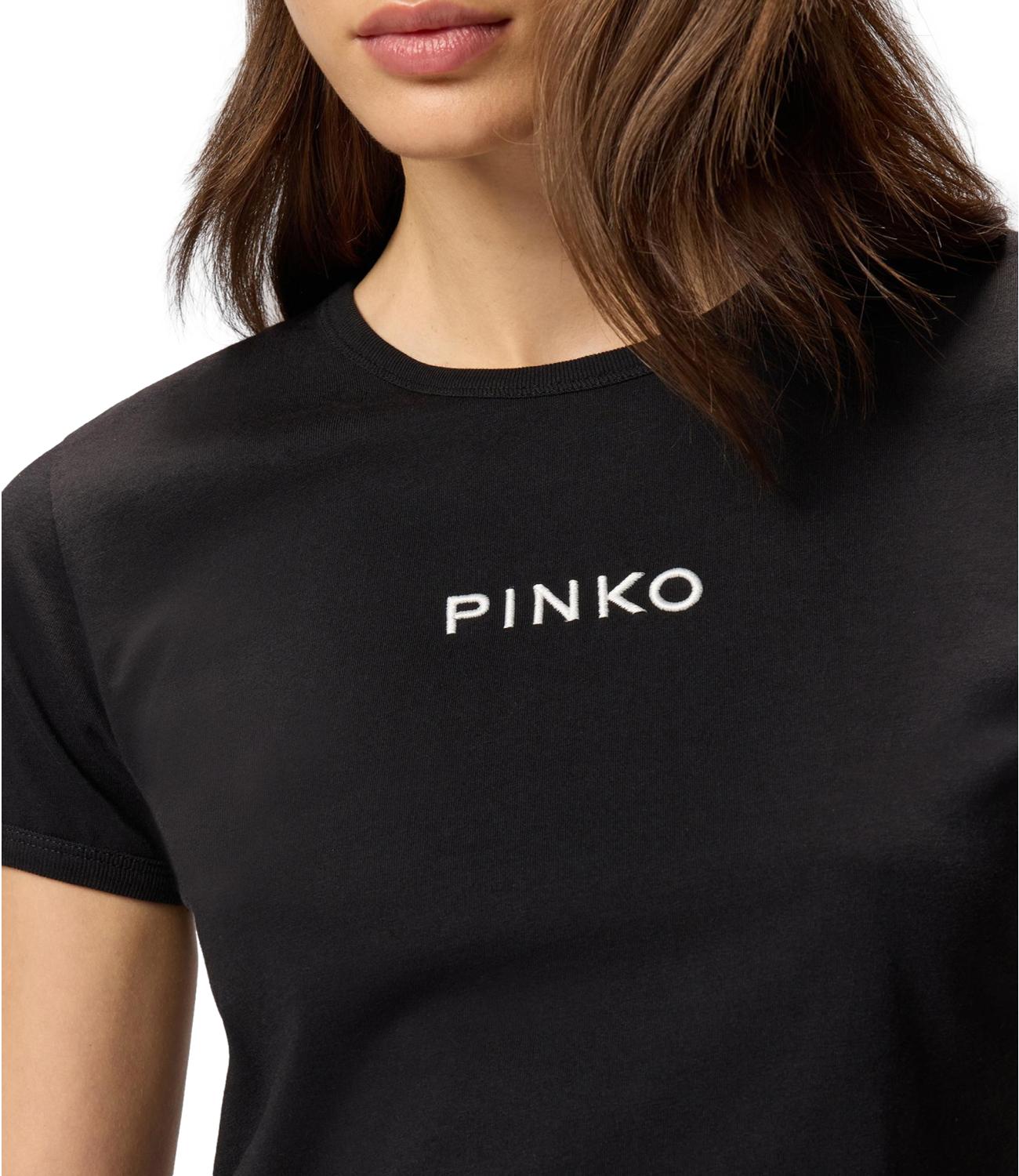 T-shirt nera girocollo maniche corte logo ricamato bianco