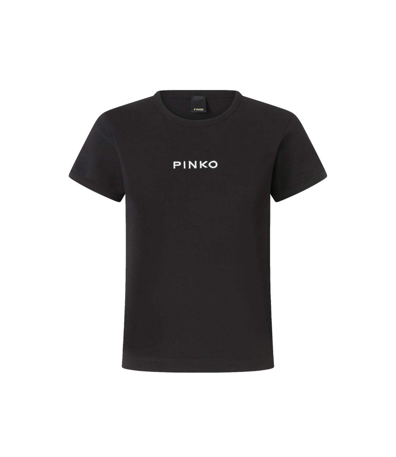 T-shirt nera girocollo maniche corte logo ricamato bianco