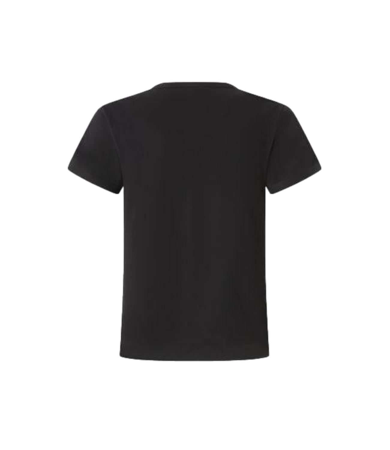T-shirt nera girocollo maniche corte logo ricamato bianco
